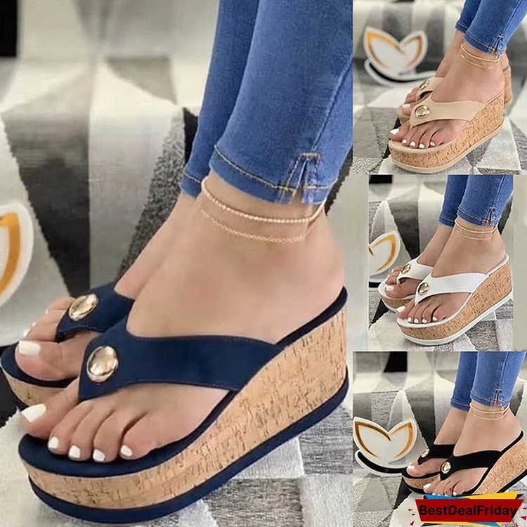 BestDealFriday Women Fashion Thick-soled Casual Beach Shoes Summer Sandals Heel Slippers
