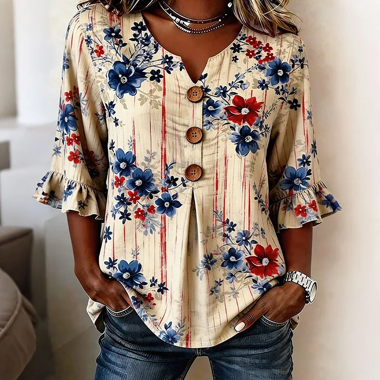 Women's Independence Day Commemorative Printed Half-sleeved Shirt