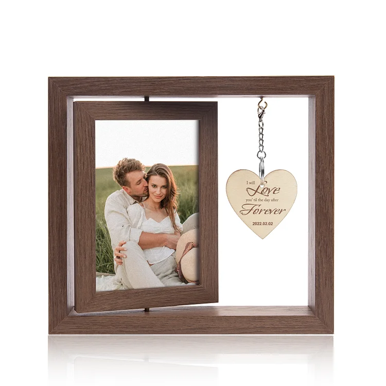 Personalized Photo Rotatable Wooden Frame Custom Date Gift For Couple