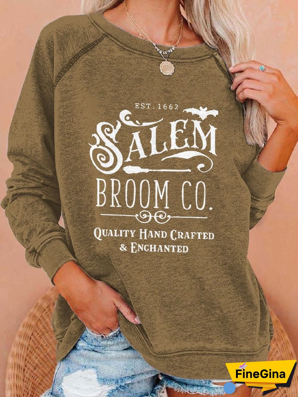 Salem Broom Co Quality Handcrafted Enchanted Est 1692 Print Sweatshirt