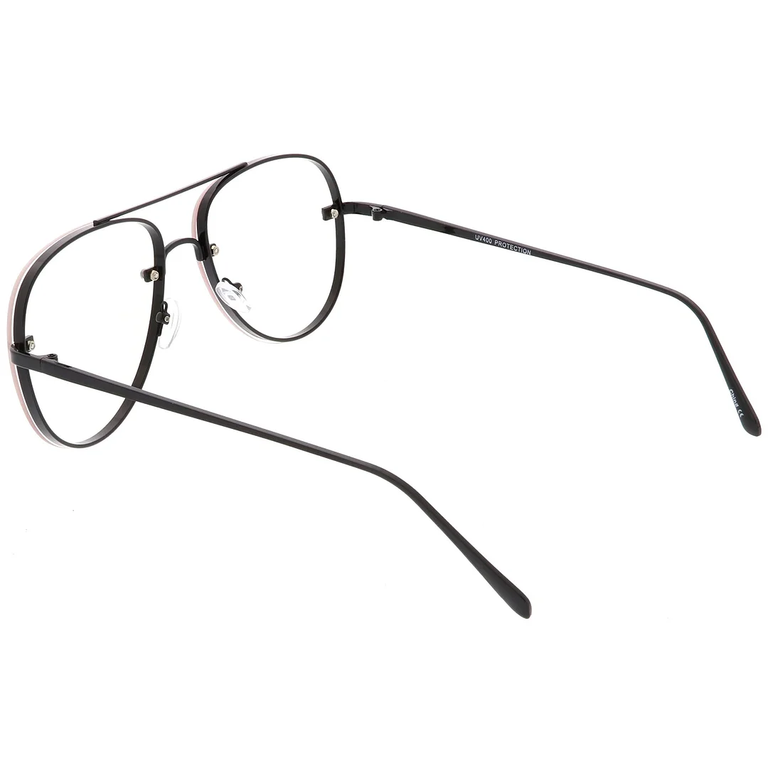 Classic Metal Aviator Eyeglasses Crossbar Slim Arms Teardrop Clear Flat Lens 58mm