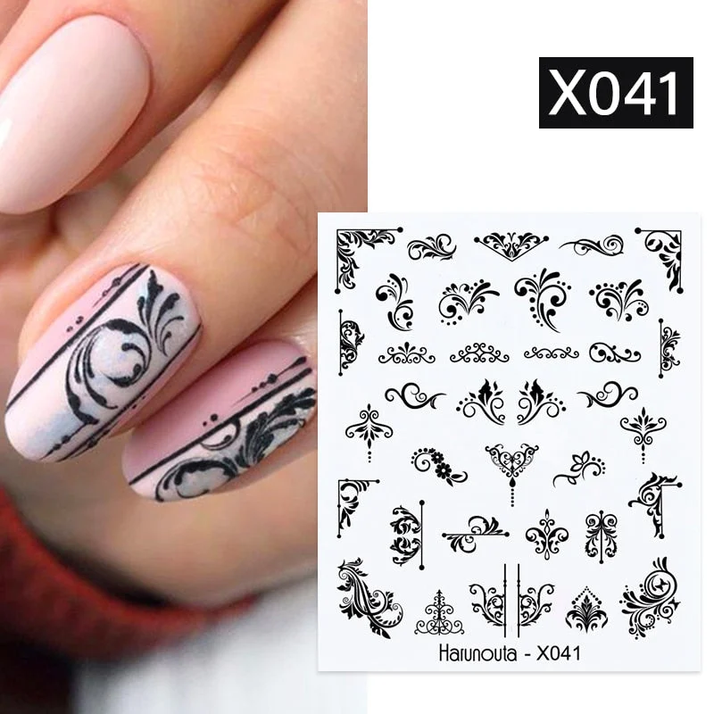 Harunouta Black Ink Blooming Marble Pattern Water Decals Stickers Black Line Flower Leaves Face Slider For Summer Nail Art Decor-Nail Inspo