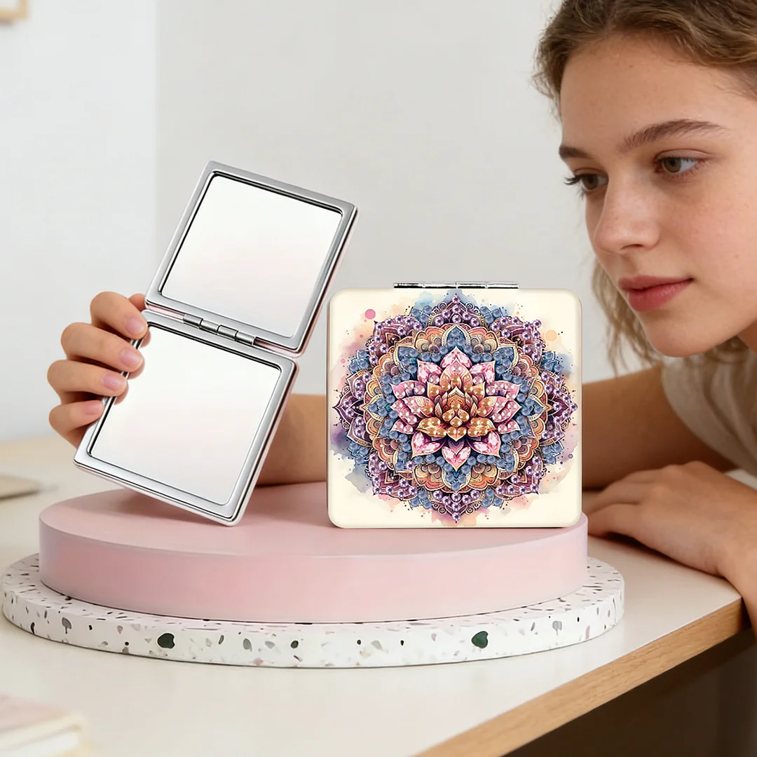 Mandala DIY Special Shaped Diamond Painting Compact Mirror Kits Diamond Art Painting Pocket Mirror for Adults and Beginners