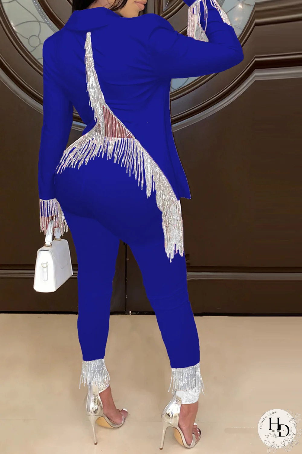 White Fashion Solid Tassel Turndown Collar Long Sleeve Two Pieces