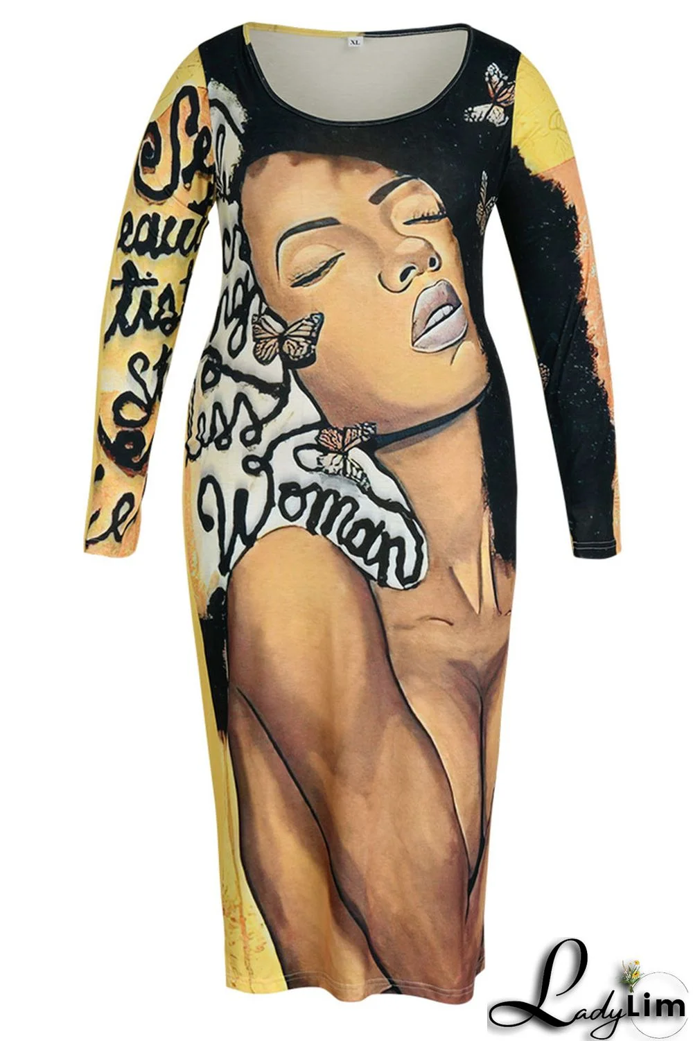 Black Brown Casual Print Patchwork O Neck One Step Skirt Plus Size Dresses