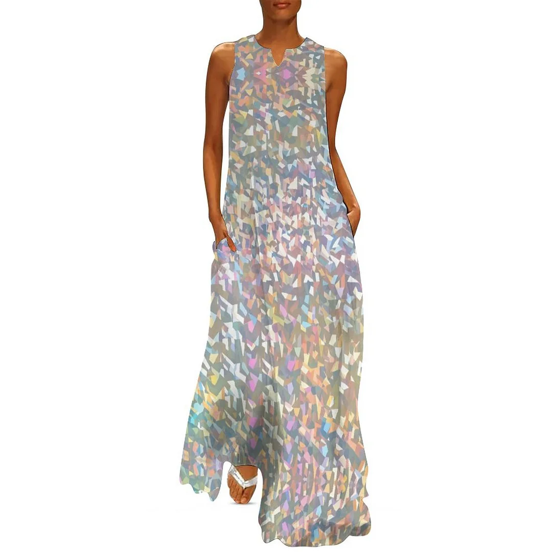 Style & Comfort for Mature Women Plus Size Printed Sleeveless Casual Women Maxi Dress with Pockets in Pattern Colorful, Glitter