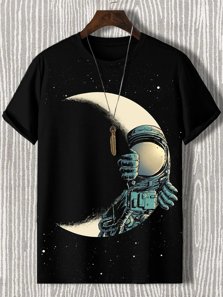 Men's Moon Astronaut Funny Art Painting Print Casual T-Shirt