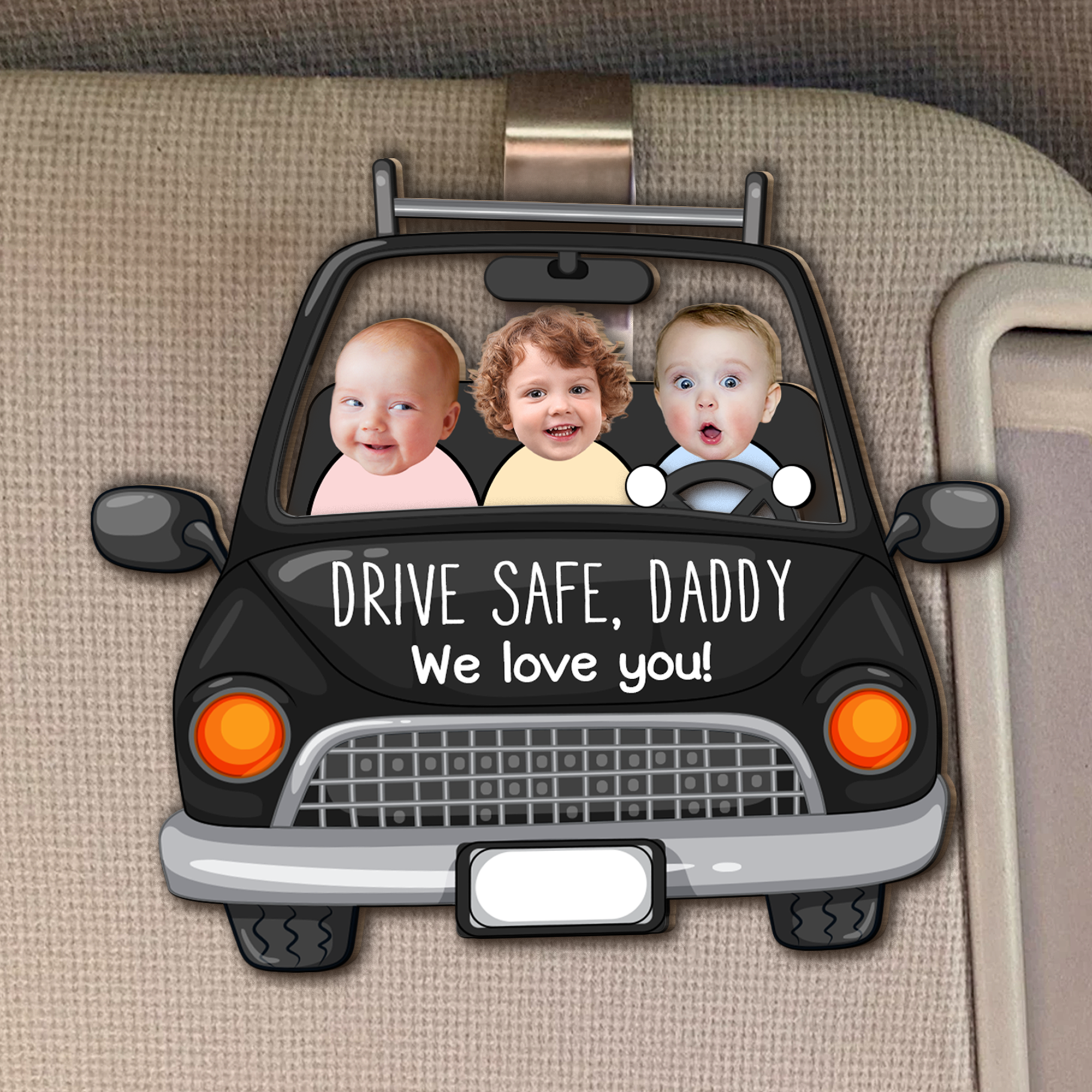 Loveyoufancy Custom Babies Face Drive Safe Daddy - Personalized Wooden Photo Car Visor Clip