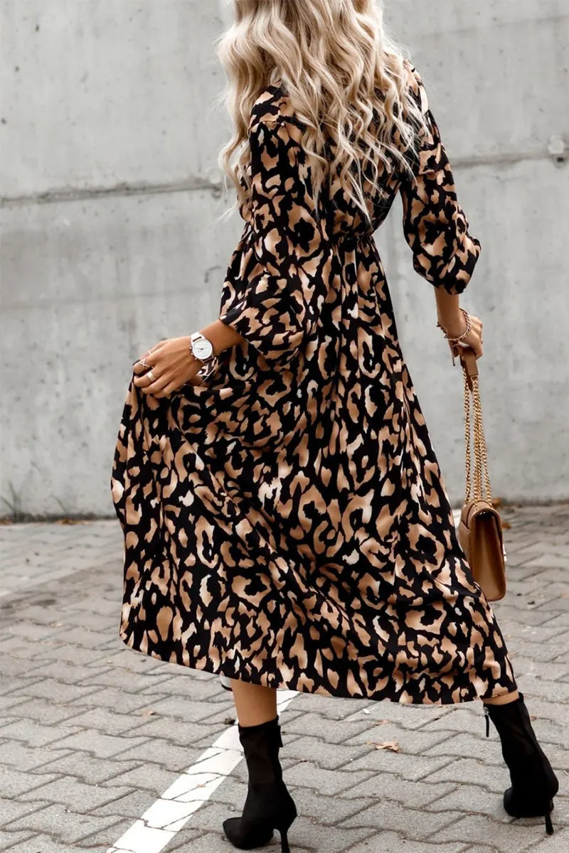 Elegant Print Color Block Backless Contrast V Neck A Line Dresses
