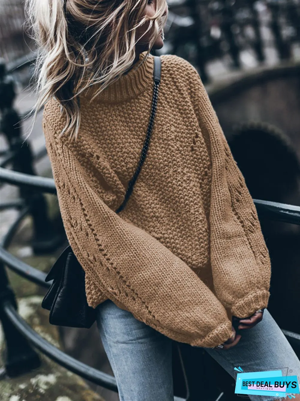 Solid Color Round Neck Casual Knitted Sweater
