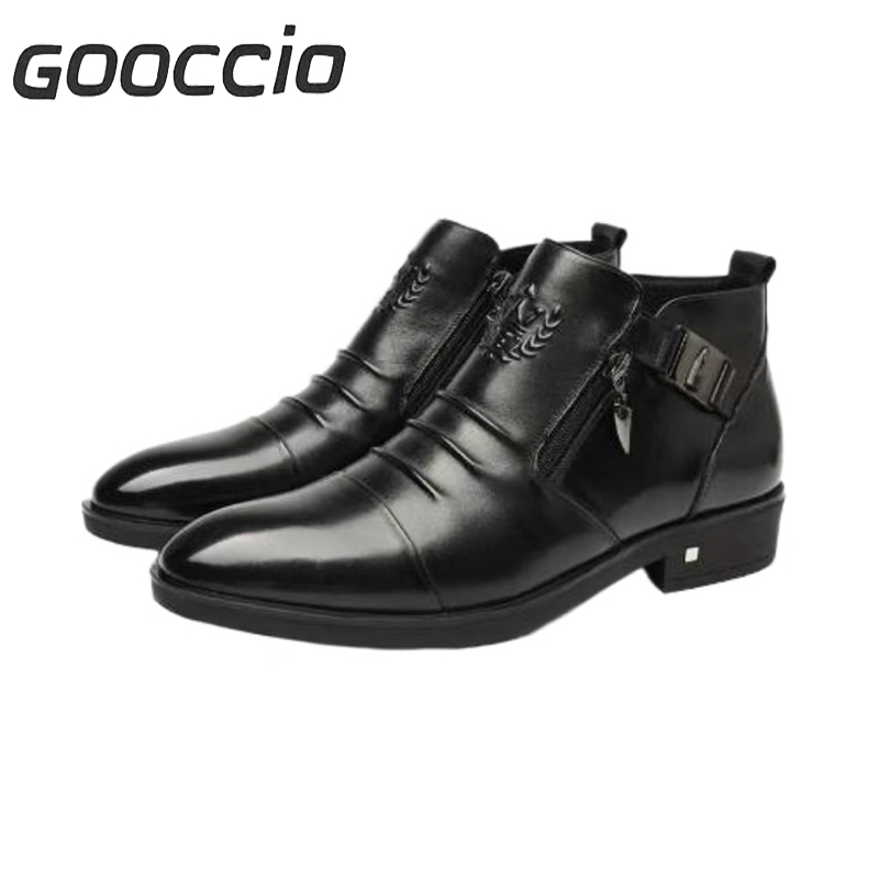 LT181 Calf-Skin Pointed-Toe Dress Boots For Men GOOCCIO   