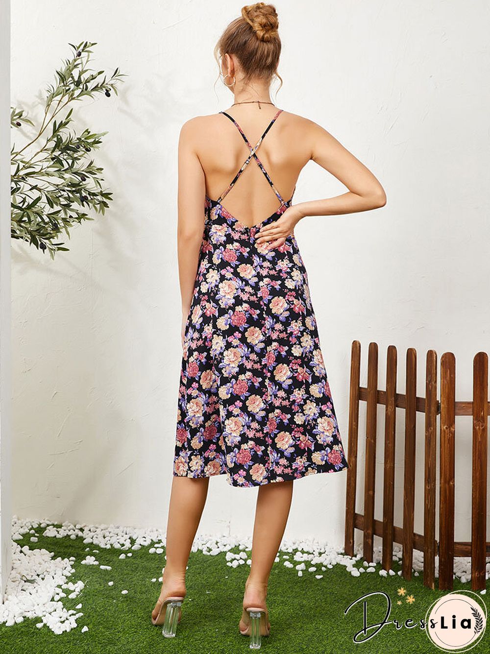 Flower Print Off The Shoulder Backless Sexy Dress