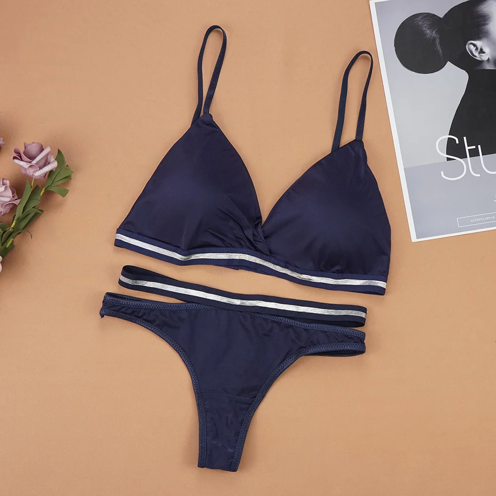 Billionm Women's Lingerie Bra Thong Sets Woman Bralette Active Bras Seamless Wire Free Ice Silk Bras Panties Underwear Set For Woman