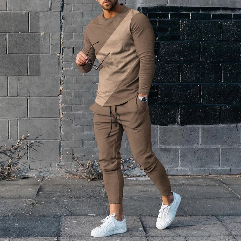 Men's Color Blocking Long Sleeve T-Shirt And Pants Co-Ord