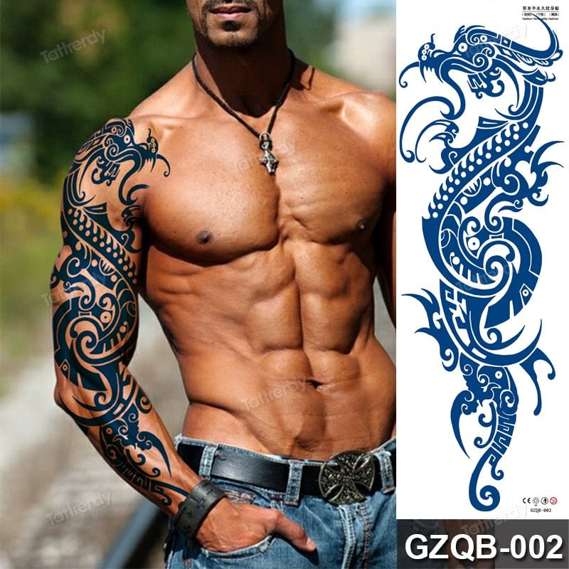 large temporary tattoos full arm sleeve tattoo men totem tribal dragon ...