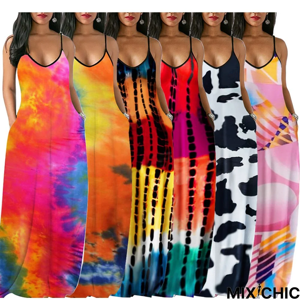 Hot Sale Plus Size Cotton Tie-dye Suspender Sexy Dress