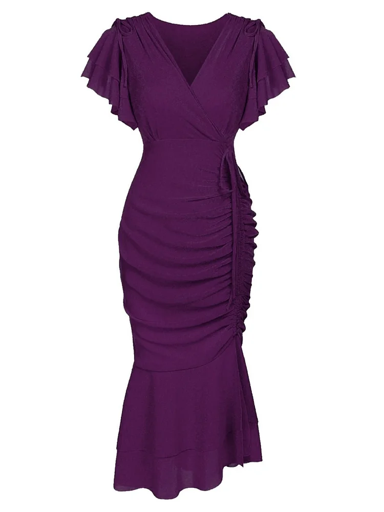 1960s Ruffle Lace-up Fishtail Dress