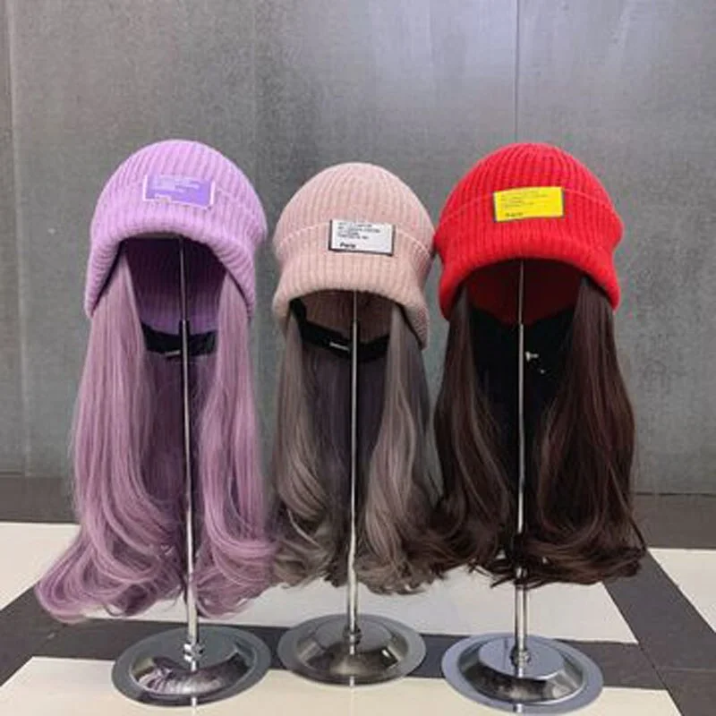 Korean Curly Wig Knit Removable Cap BE299