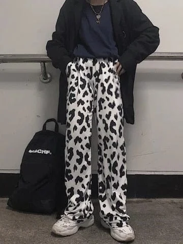 pornhint Pornhint HOUZHOU Cow Print Wide Leg Pants Women Oversize Korean Style Harajuku Trousers Female Summer Street Style Aesthetic High Waist