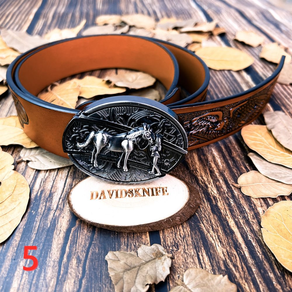 Embossed Western Leather Eagle Thin Belt