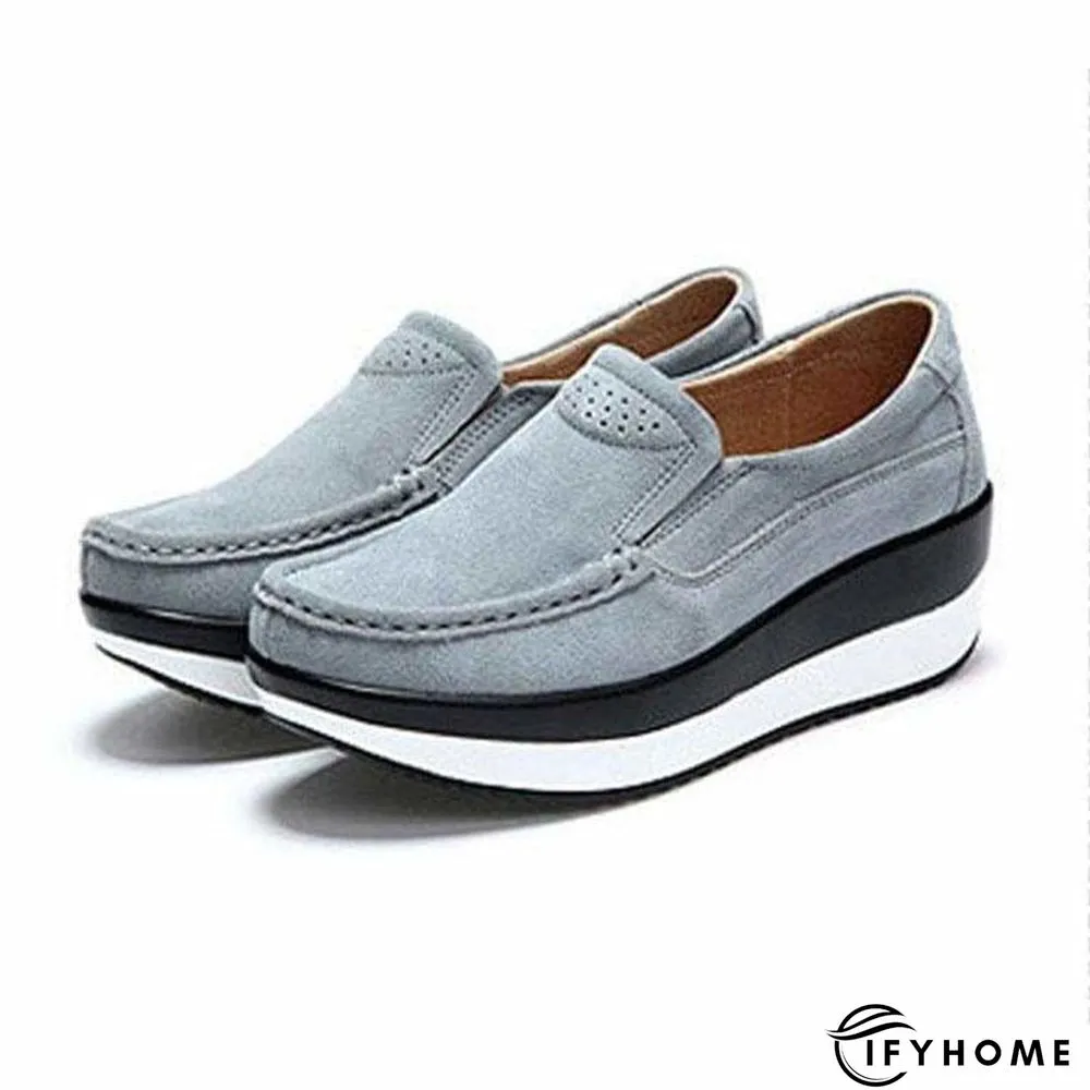 Women's Platform Loafers Flat Shoes Cow Suede Leather Moccasins Shoe | IFYHOME