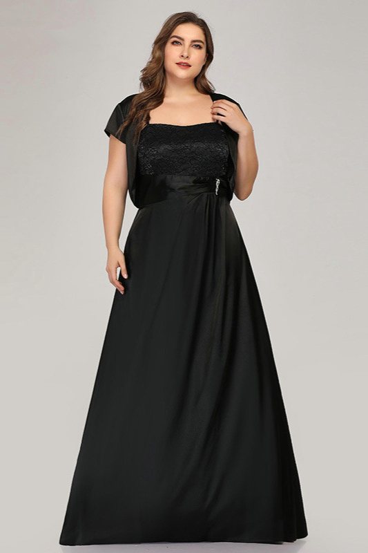 Black Lace Long Chiffon Plus Size Prom Dress - lulusllly