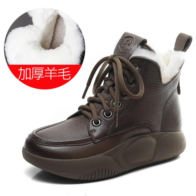 Yyvonne Leather Short Boots Women Winter Flat Bottom With Round Head Real Snow Boots Retro Martin Boots Retro Style