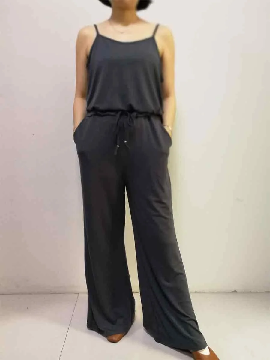 Round Neck Strap Solid Color Cozy Jumpsuits