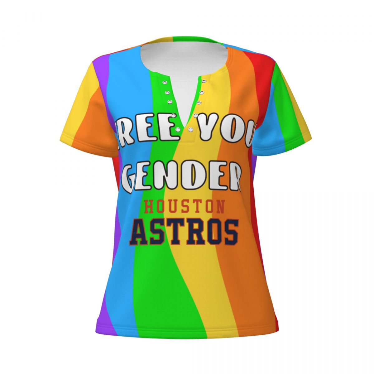 Houston Astros Pride Women's Deep V Neck Tee Shirts