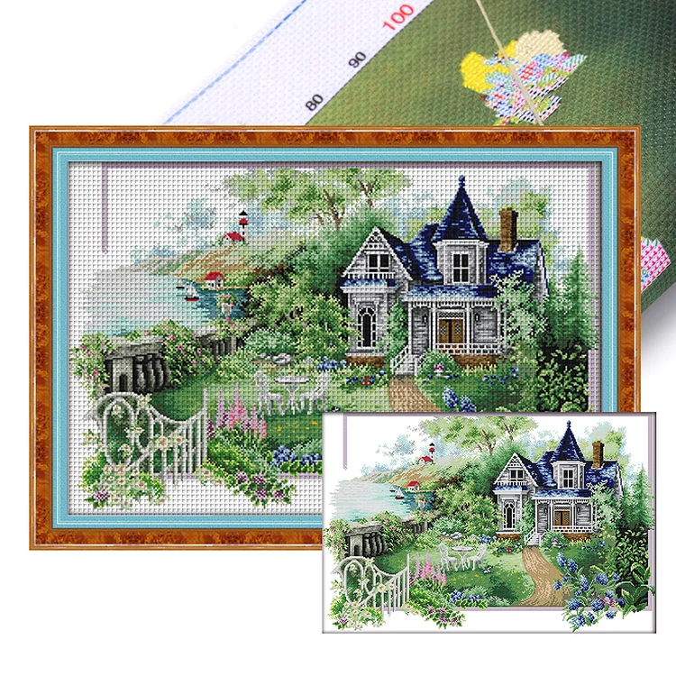 Joy Sunday Seasons Landscape Cottage 14CT Stamped Cross Stitch 68*48CM