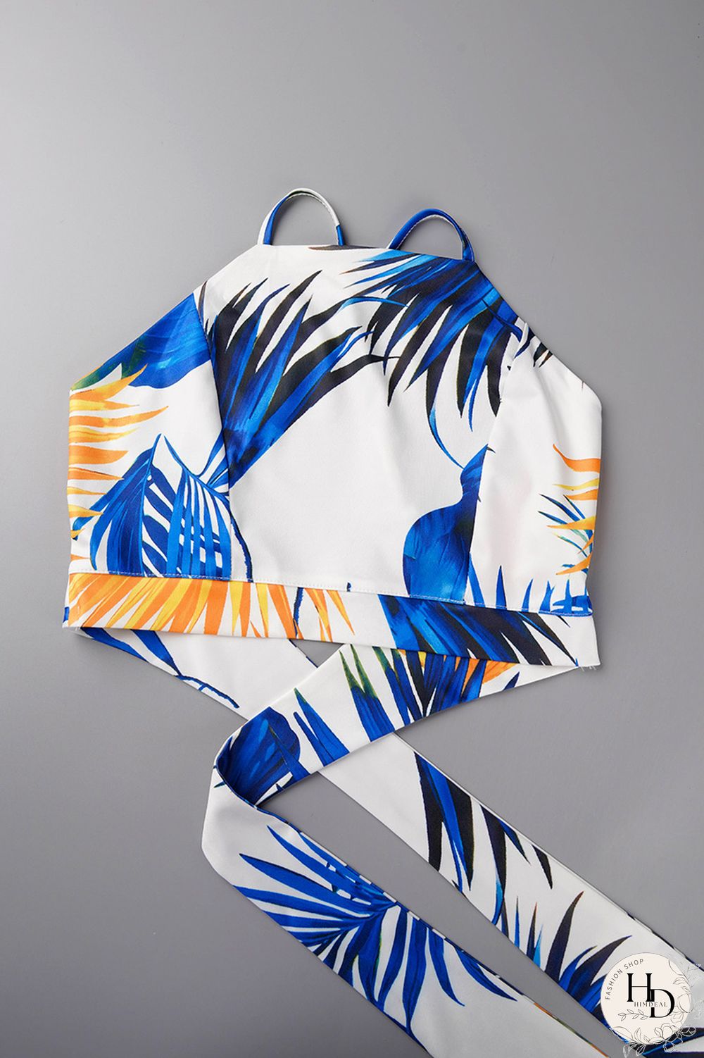 Blue Sexy Casual Print Frenulum Backless Spaghetti Strap Sleeveless Two Pieces