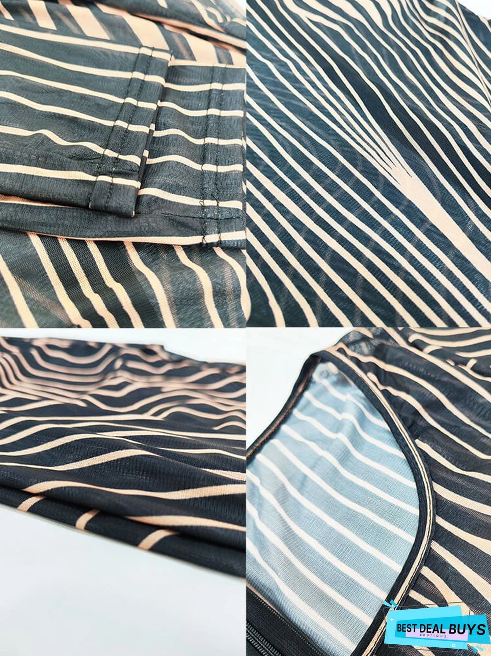 Mesh Striped Print Long Sleeve Bodycon Jumpsuit