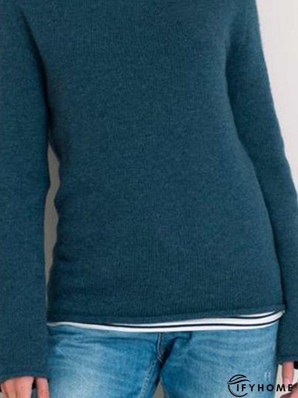 Dark Green Asymmetrical Long Sleeve Knitted Top | IFYHOME