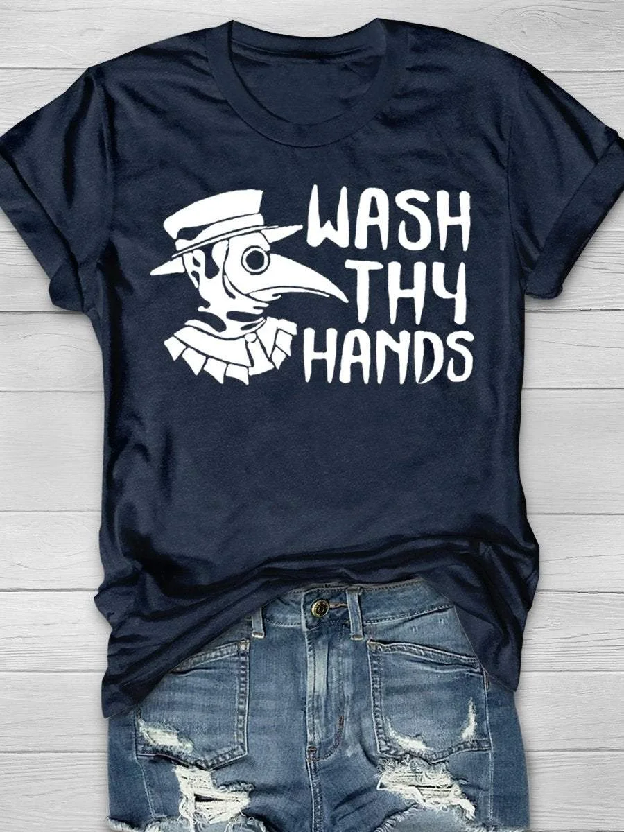 Wash The Hands Plague Doctor Print Short Sleeve T-shirt