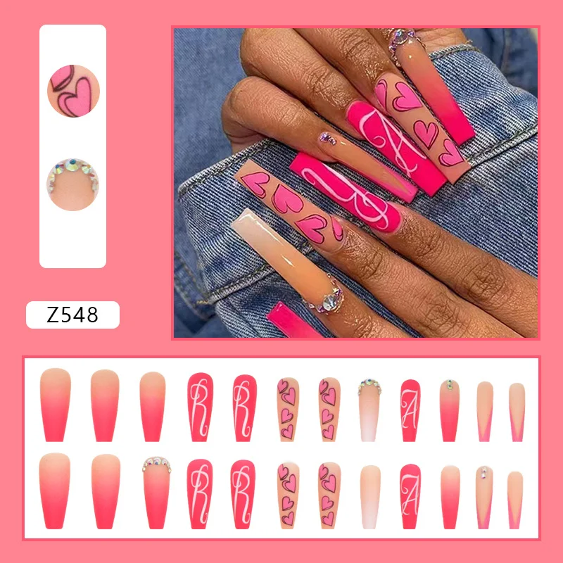Churchf Churchf Ballet Gradual Nail Love Letters Shiny Broken Diamond Hot Girl Ins Wind Fake Nails Wear Armor