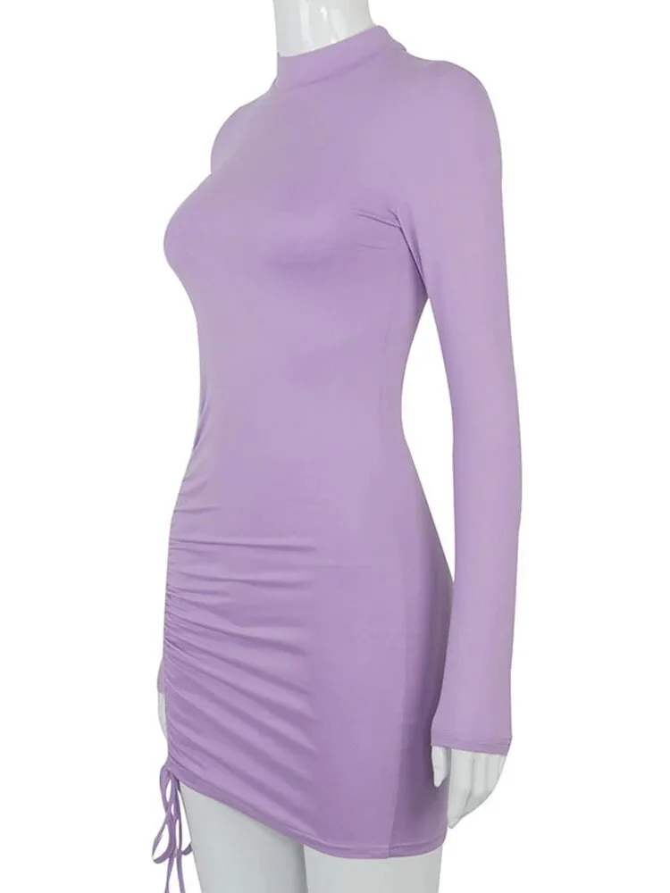 Women's Turtleneck Slim Sexy Long Sleeve Ruched Bodycon Dress Party Dress