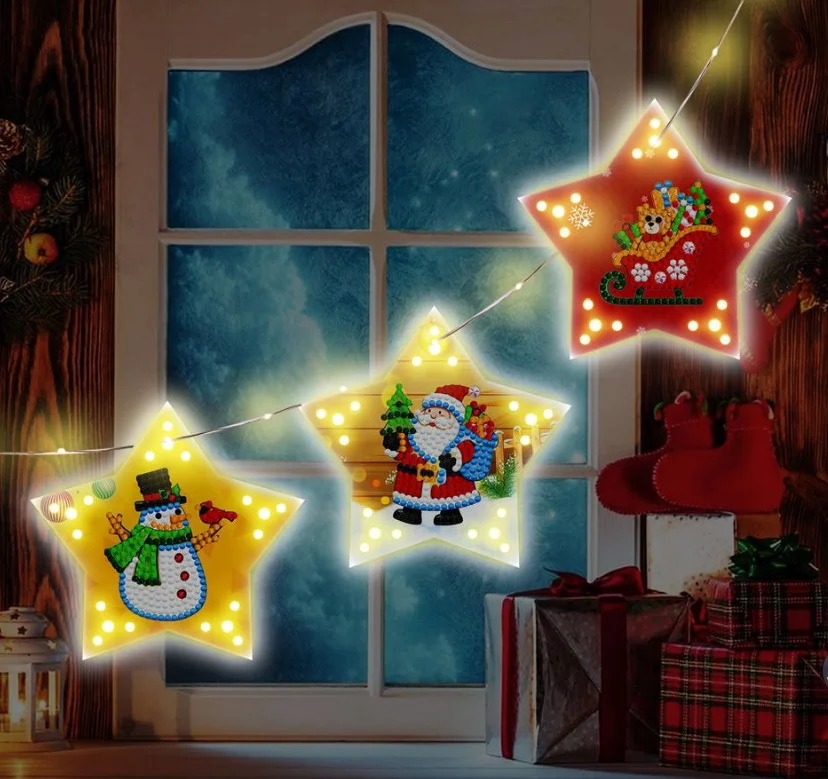 DIY Diamond Painting Christmas Tree LED Hanging Star Lights
