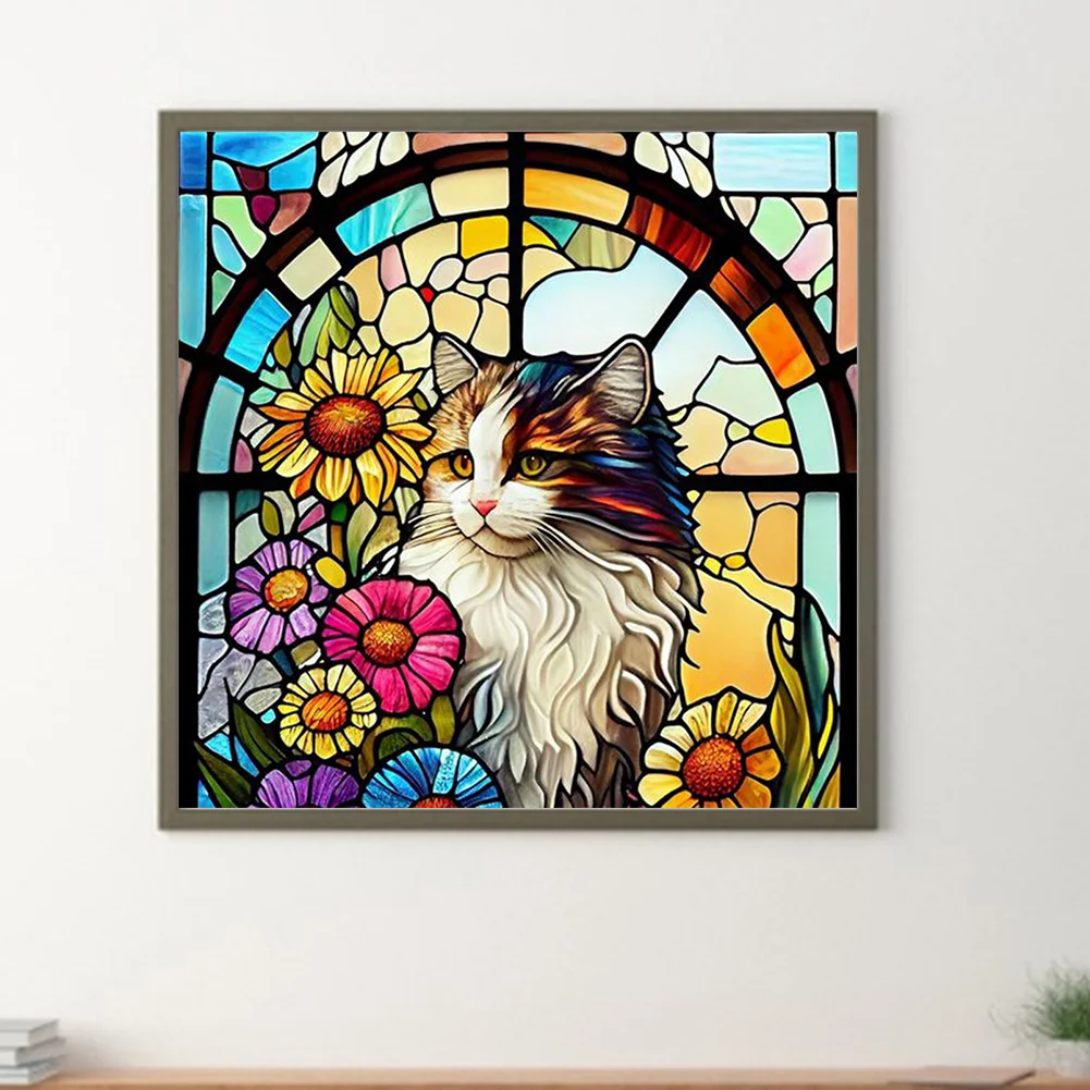 Diamond Painting - Full Round Drill - Stained Glass Cat(Canvas|30*30cm)