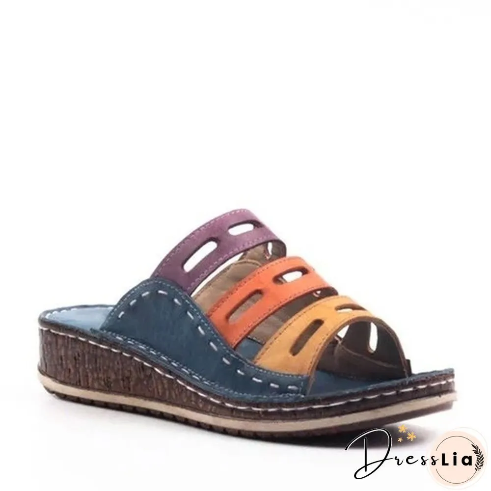 Women Summer Fashion Low Heels Sandals Open Toe Outdoor Slippers Slides Gladiator Wedge Slippers