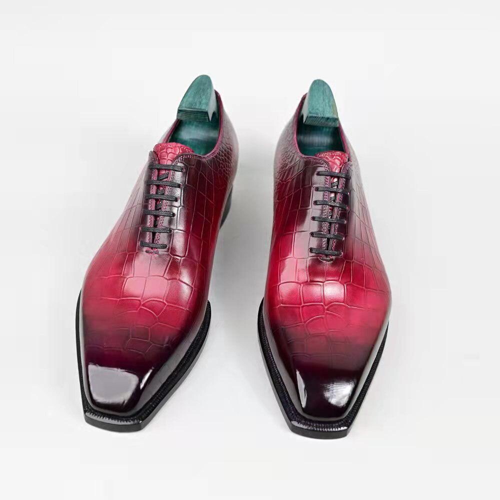 Leather Shoes Men's Oxford Embossed Crocodile Pattern Dress Shoes Goodyear Welted Shoes