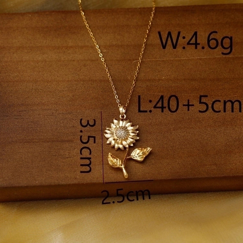 Sweet Commute Sunflower Heart Shape 304 Stainless Steel Zircon 16K Gold Plated 18K Gold Plated Stainless Steel Necklaces