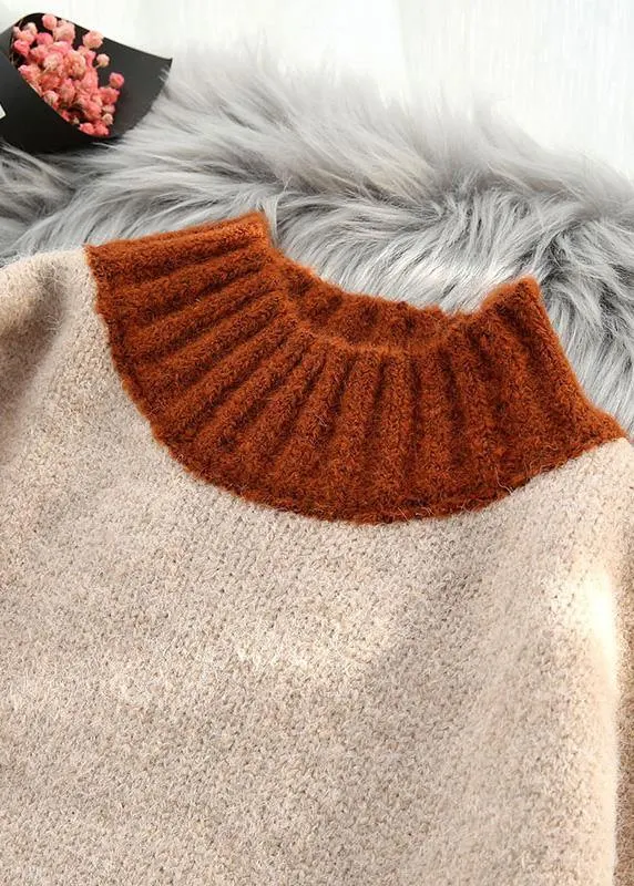 Chunky beige knitted top patchwork plus size clothing spring knit tops