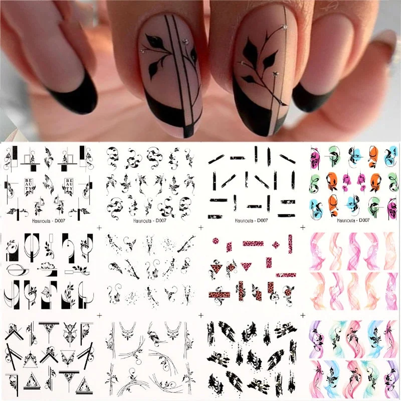 Harunouta 12pcs Simple Green Theme Water Decal Sticker Flower Leaf Tree Summer DIY Slider For Manicuring Nail Art Watermarks