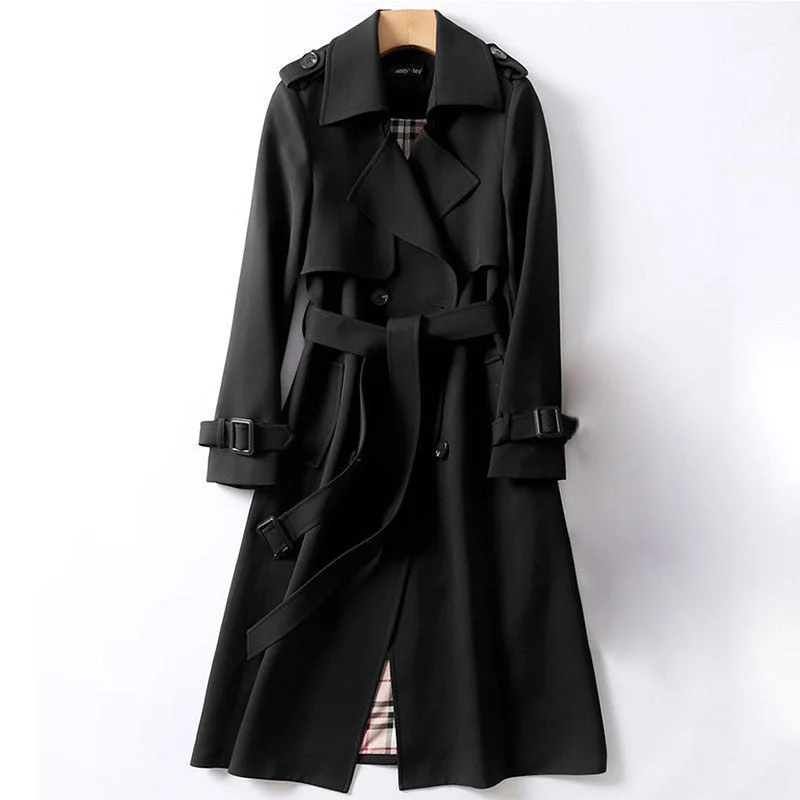 NEEDBO Windbreaker Women's Mid-length Trench Coat Harajuku Preppy Style Double-Breasted Loose Polo Collar Coat Korean Vintage