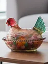 Hen Nest Glass Dish with Lid Crystal Glass Candy Jar Thicken Hen-Shaped Fruit Bowl Vintage Dessert Snack Plate for Home Decoration