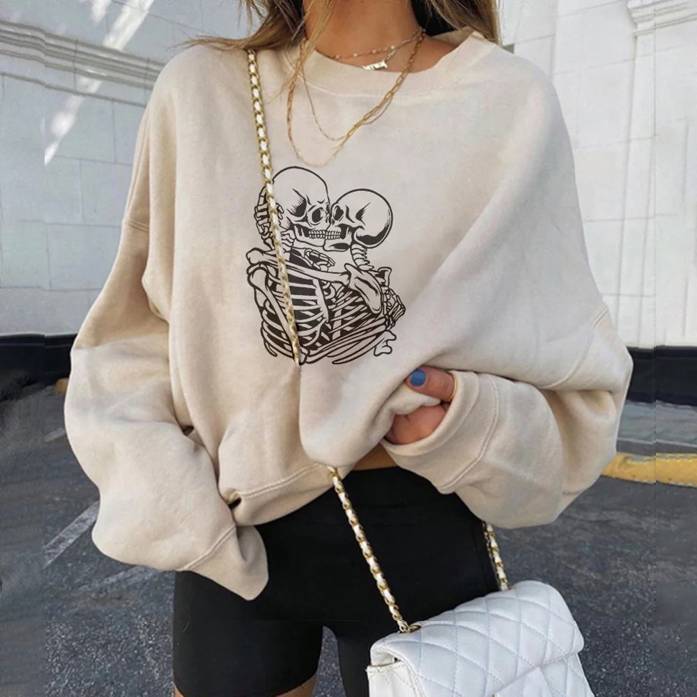 Minnieskull Skull Love Printed Loose Casual Sweatshirt - Minnieskull
