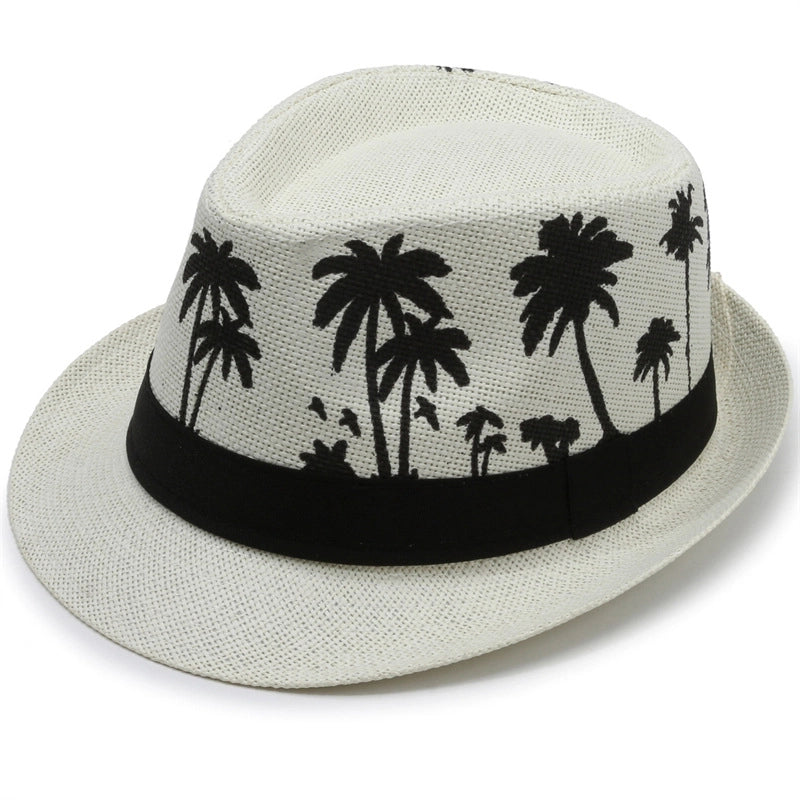 Coconut Tree Pattern Jazz Hat Men’s Summer Casual Hat Dad’s Beach Hat Outdoor Middle-aged And Elderly Sunscreen Hat