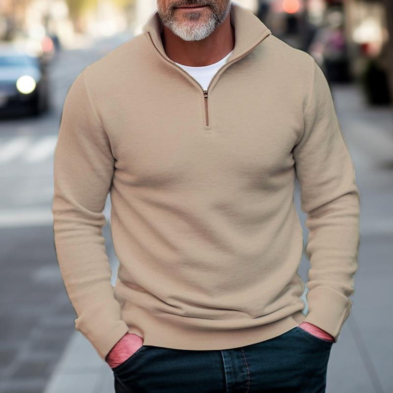 Men's Casual Solid Color Half Stand Collar Zip Sweatshirt