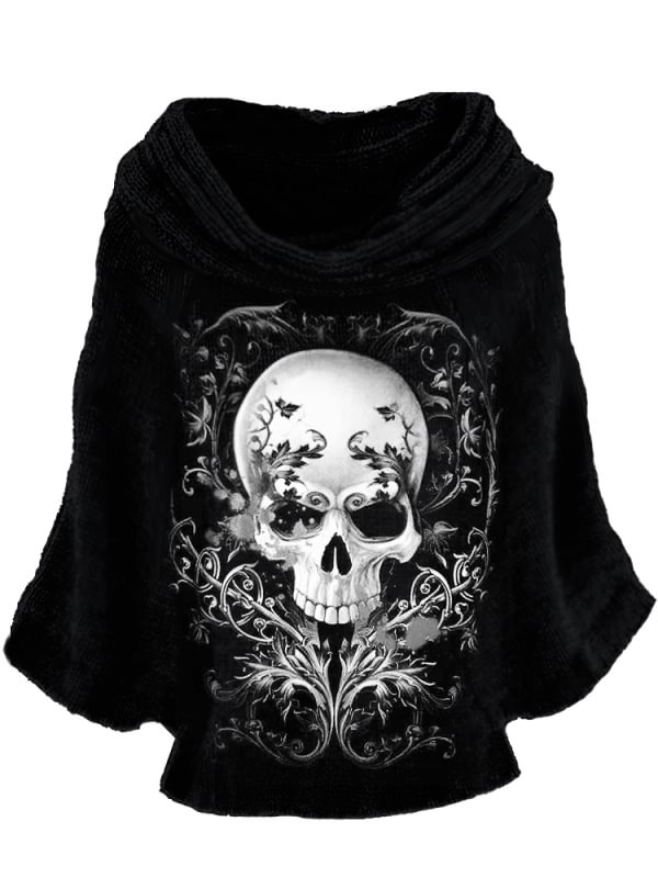 Punk Skull Print Loose Warm Knit Outerwear