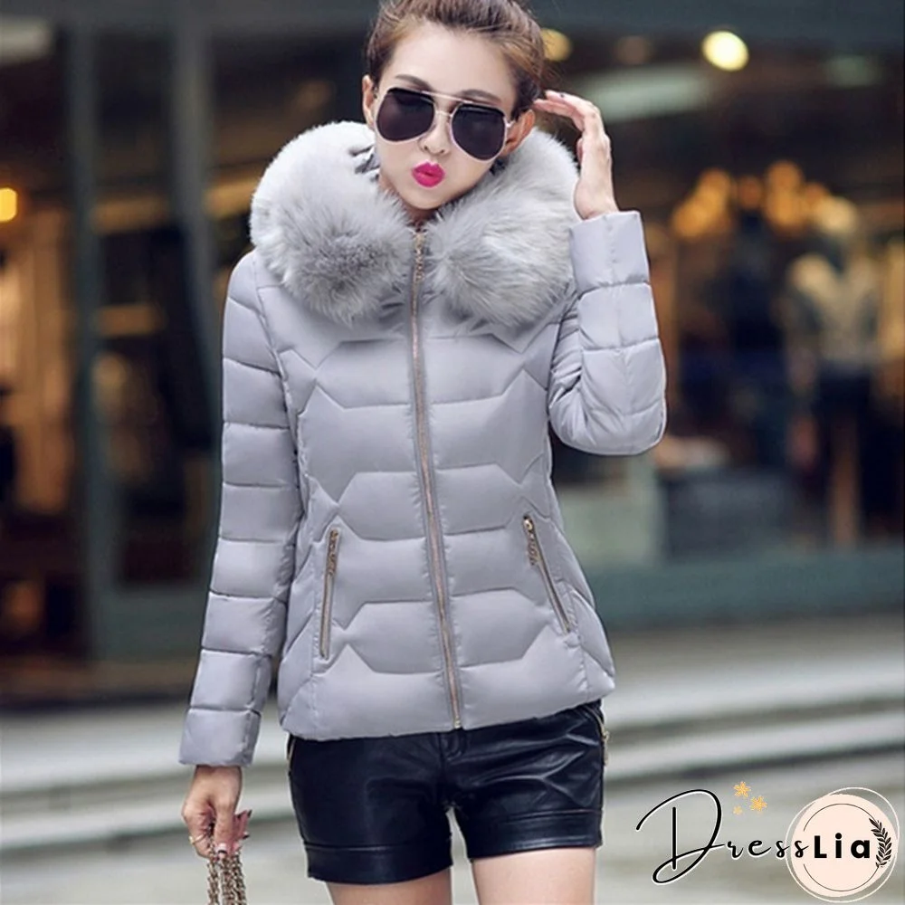 Fashion Women's Down&Parkas Cotton Jackets Female Cotton-Padded Winter Coat Large Fur Collar with Hoody Plus Size S-XXXL Parka